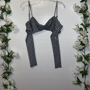 Checkered CROP TOP with a twist front /tie back